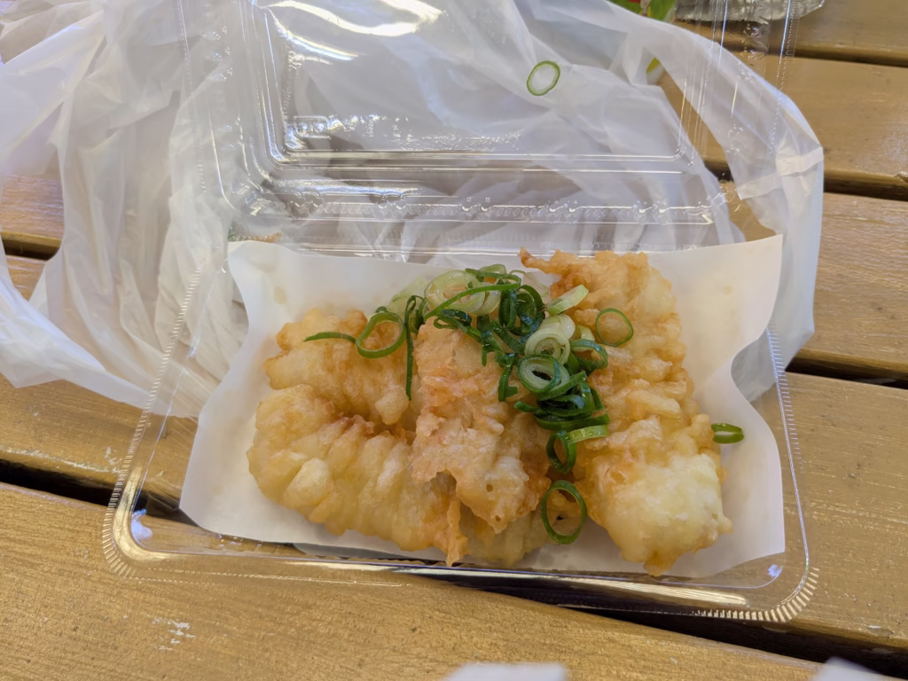 田尻漁港日曜朝市の穴子の天ぷら